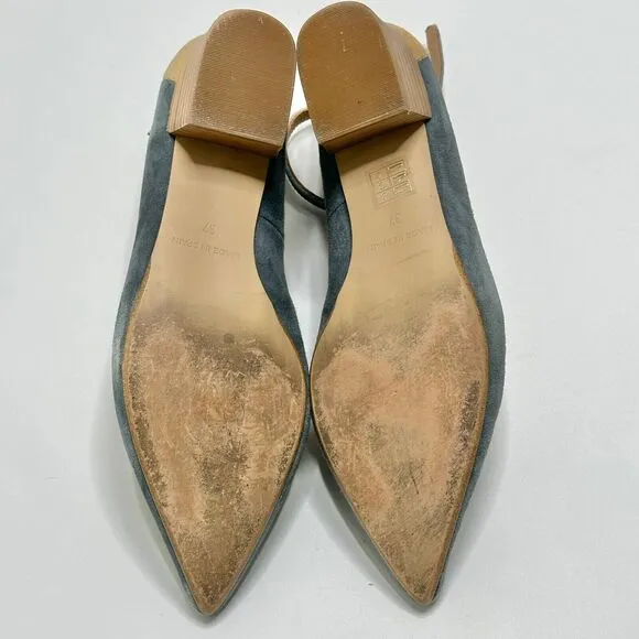 Sundance Blue Tan Suede Block Heel Pointed Toe Shoes Womens US Size 6-6.5 (37)