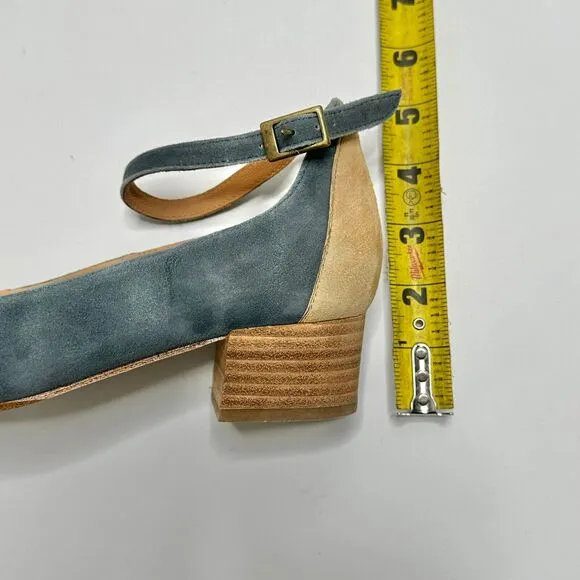 Sundance Blue Tan Suede Block Heel Pointed Toe Shoes Womens US Size 6-6.5 (37)