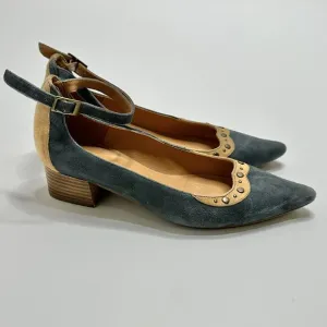 Sundance Blue Tan Suede Block Heel Pointed Toe Shoes Womens US Size 6-6.5 (37)