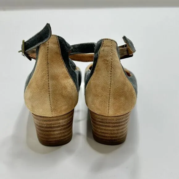 Sundance Blue Tan Suede Block Heel Pointed Toe Shoes Womens US Size 6-6.5 (37)