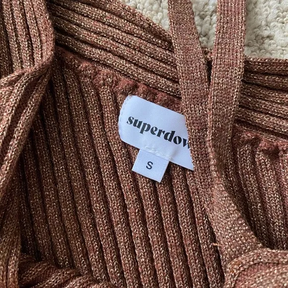 Superdown Revolve Gina Brown Ribbed Knit mini Dress mocha metallic