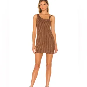 Superdown Revolve Gina Brown Ribbed Knit mini Dress mocha metallic