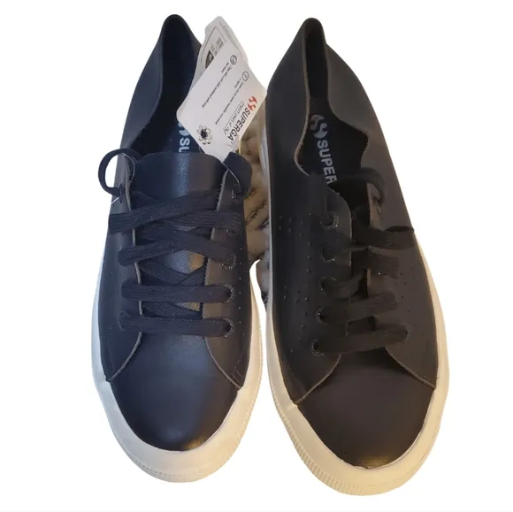 Superga Leather Sneakers Trainers 2750 Navy Blue Euro 36 Women's 6 Men's 4.5