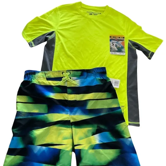 Swim Trunks Sun Protection Set Shirt Swim Shorts Surf Top 2 pc set Boys XL 18-20