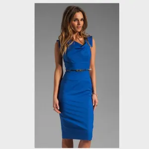 Sz 8 Black Halo Classic 'Jackie O' Sheath Dress Blue cobalt