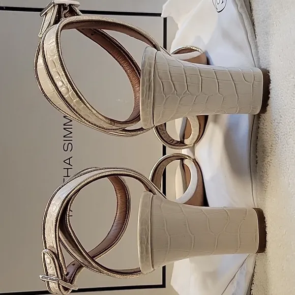Tabitha Simmons Leticia Embossed Croc heel sandals, NIB