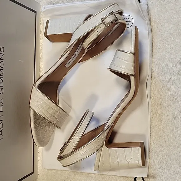 Tabitha Simmons Leticia Embossed Croc heel sandals, NIB