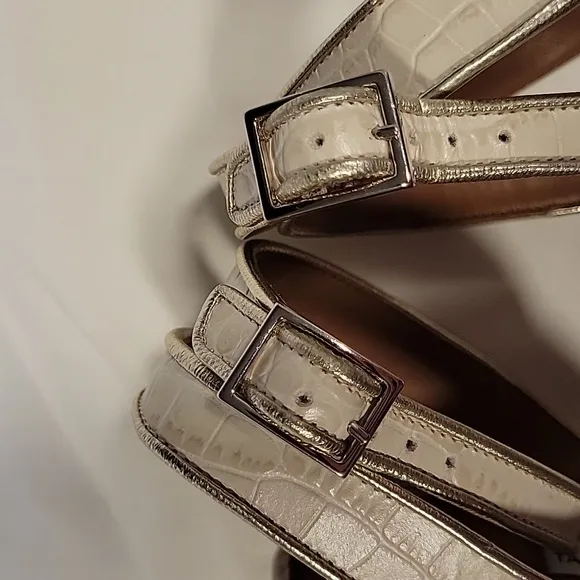 Tabitha Simmons Leticia Embossed Croc heel sandals, NIB