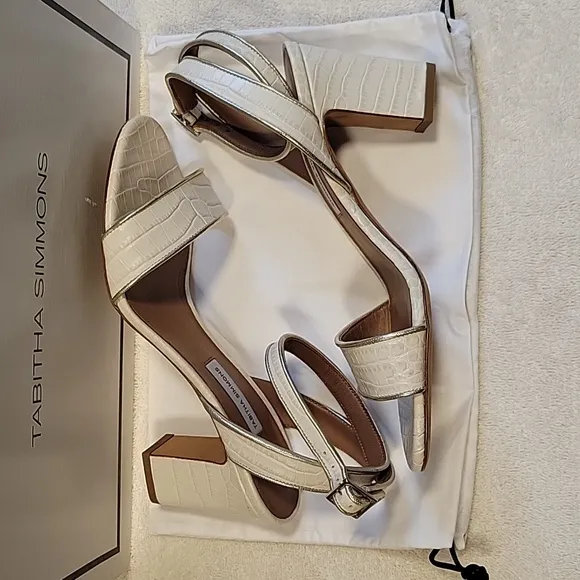 Tabitha Simmons Leticia Embossed Croc heel sandals, NIB