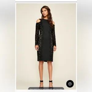 Tadashi Shoji Auden Neoprene Dress Black &amp; Nude Lace Side Sheath Long Sleeve