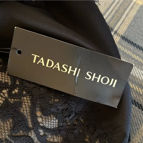 Tadashi Shoji Auden Neoprene Dress Black &amp; Nude Lace Side Sheath Long Sleeve