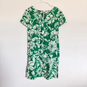Talbots Floral Print Linen Dress Green White Short Sleeve Size 10
