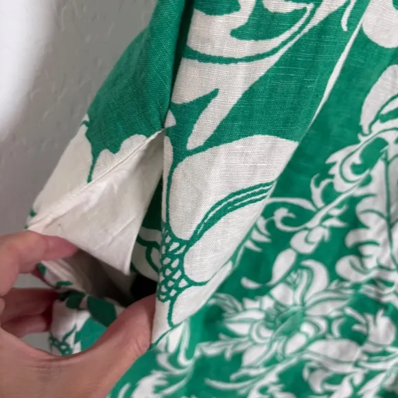 Talbots Floral Print Linen Dress Green White Short Sleeve Size 10