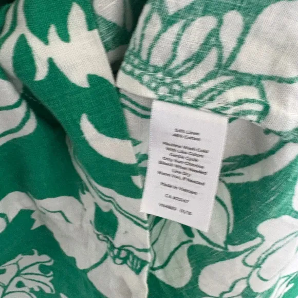 Talbots Floral Print Linen Dress Green White Short Sleeve Size 10