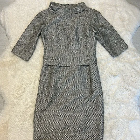 Talbots Petites Pure Silk Tweed Black White Dress Classic