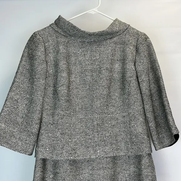 Talbots Petites Pure Silk Tweed Black White Dress Classic
