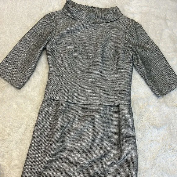 Talbots Petites Pure Silk Tweed Black White Dress Classic