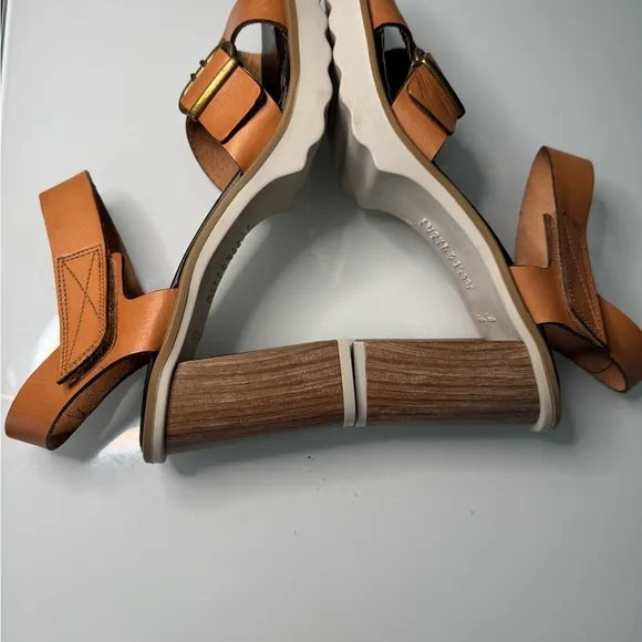 Tan and Black Wedge Shoes with Leather Straps