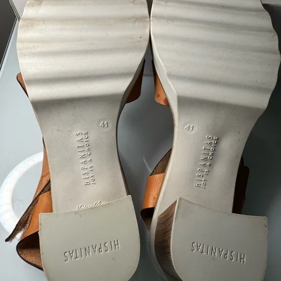 Tan and Black Wedge Shoes with Leather Straps