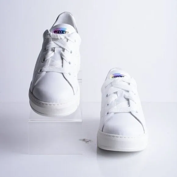 The Flexx Womens Platform Sneakers Shoes White Low Top Leather EU 41 US 10.5 NEW