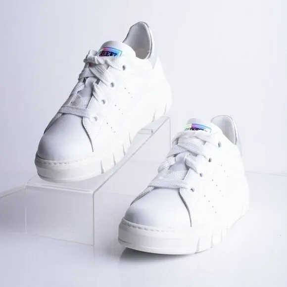 The Flexx Womens Platform Sneakers Shoes White Low Top Leather EU 41 US 10.5 NEW