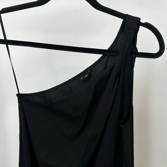 THEORY Black Linen One Shoulder Dress Classic Sophisticated-XS, 4. Orig. $325!~