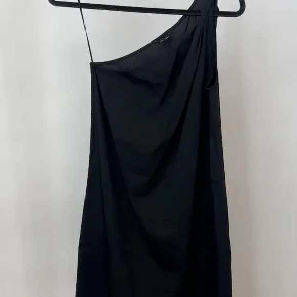 THEORY Black Linen One Shoulder Dress Classic Sophisticated-XS, 4. Orig. $325!~