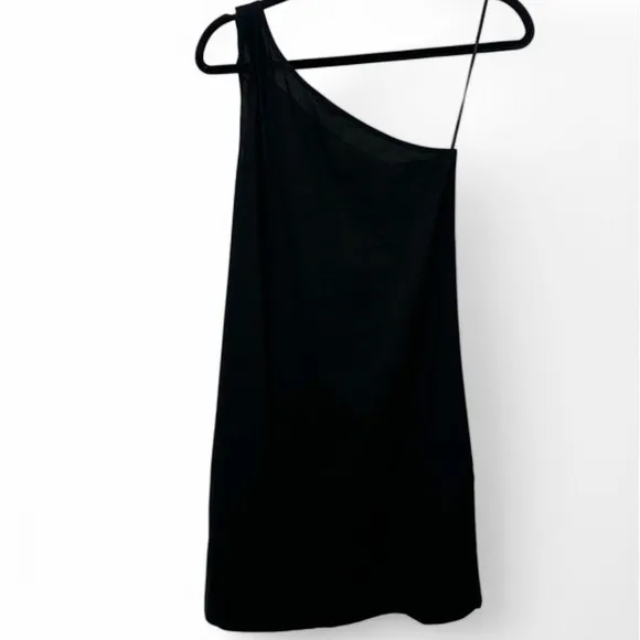 THEORY Black Linen One Shoulder Dress Classic Sophisticated-XS, 4. Orig. $325!~