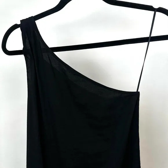 THEORY Black Linen One Shoulder Dress Classic Sophisticated-XS, 4. Orig. $325!~