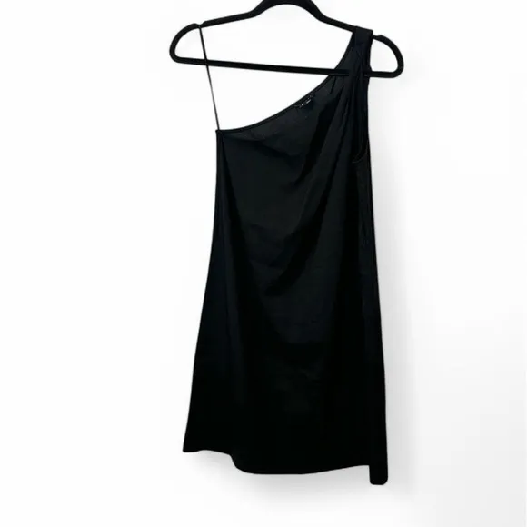 THEORY Black Linen One Shoulder Dress Classic Sophisticated-XS, 4. Orig. $325!~