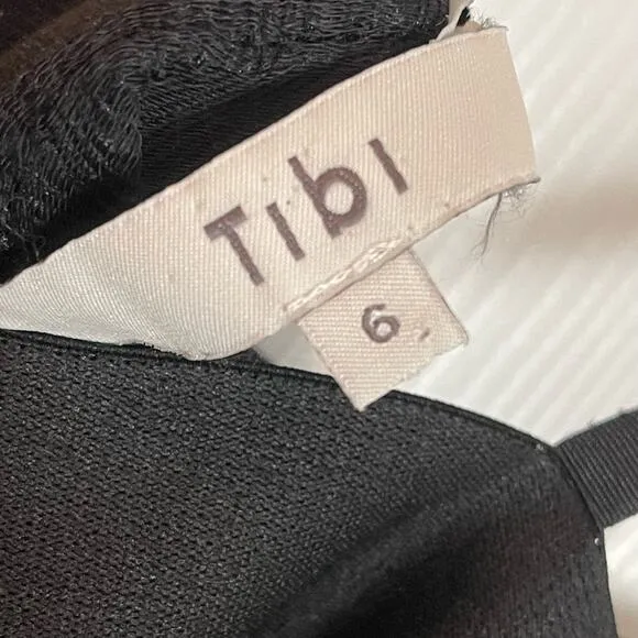 Tibi Women’s Textured Black Sleeveless Midi Dress Classic Column Style Size 6