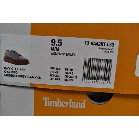 Timberland Womens Sz 9.5 Ray City EK  Grey Canvas Oxford Platform Shoes Sneakers