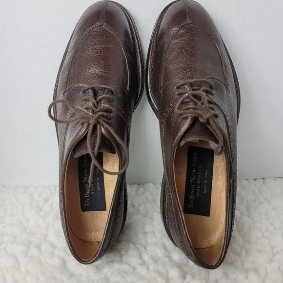 To Boot New York Mens Oxford Brown Shoes Size 8.5 Apron Split Toe Pebble Leather