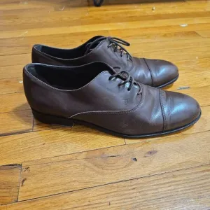 TOD'S Men's shoes Brown Leather Lace-up Oxford Style Classical Cap-Toe Size 9