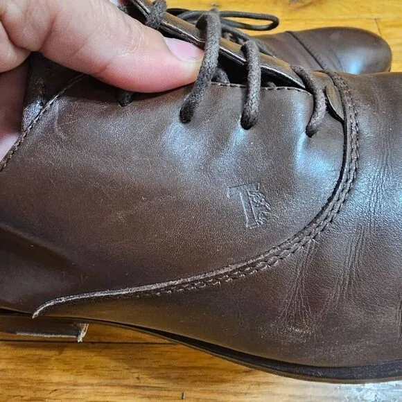 TOD'S Men's shoes Brown Leather Lace-up Oxford Style Classical Cap-Toe Size 9
