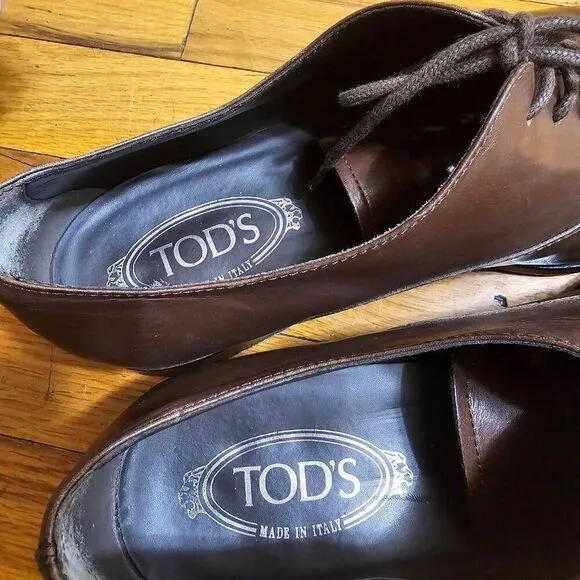 TOD'S Men's shoes Brown Leather Lace-up Oxford Style Classical Cap-Toe Size 9