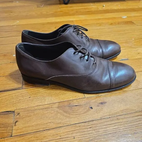 TOD'S Men's shoes Brown Leather Lace-up Oxford Style Classical Cap-Toe Size 9