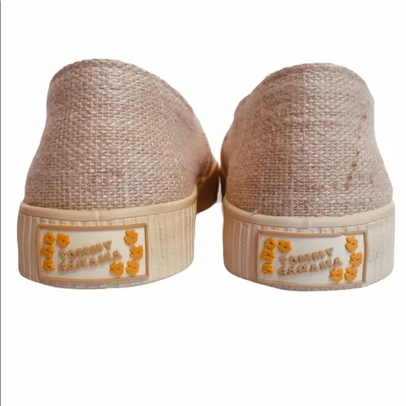 TOMMY BAHAMA Deck Shoes Slip On Canvas Jute Linen Size 6