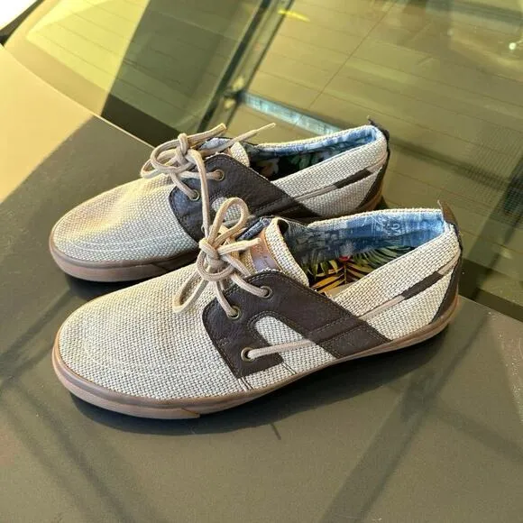Tommy Bahama Men's Stripe Breaker Lace Up Boat Shoes Size 11 Tan