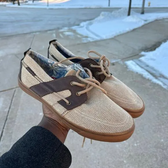 Tommy Bahama Men's Stripe Breaker Lace Up Boat Shoes Size 11 Tan