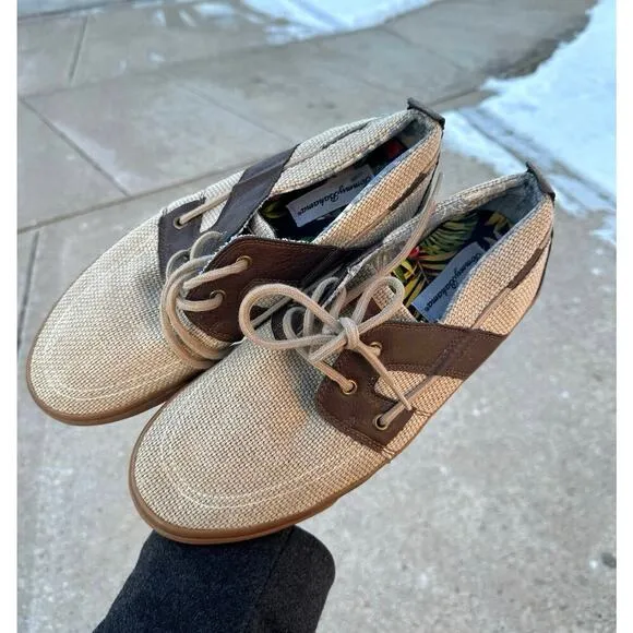 Tommy Bahama Men's Stripe Breaker Lace Up Boat Shoes Size 11 Tan