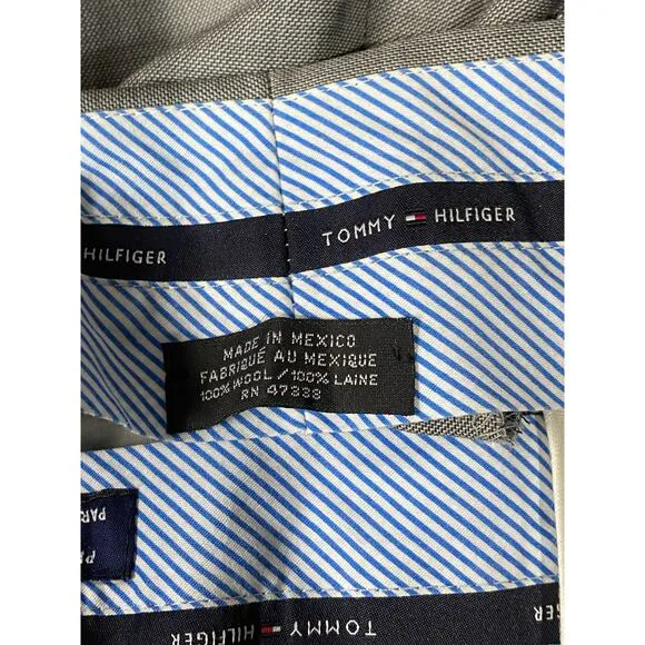 TOMMY HILFIGER Men's Light Grey Sharkskin Modern-Fit Flat Front Pants SZ 36X32