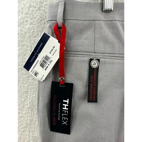 Tommy Hilfiger Mens Modern-Fit THFlex Stretch Light Grey Solid 40x32