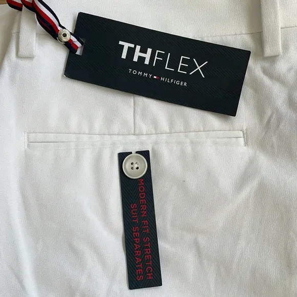 Tommy Hilfiger Men’s White Th-Flex Modern Fit Stretch Cotton Suit Dress Pants