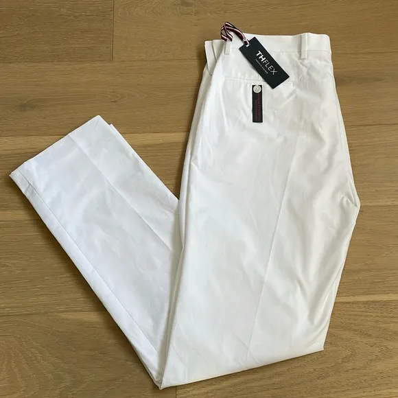 Tommy Hilfiger Men’s White Th-Flex Modern Fit Stretch Cotton Suit Dress Pants