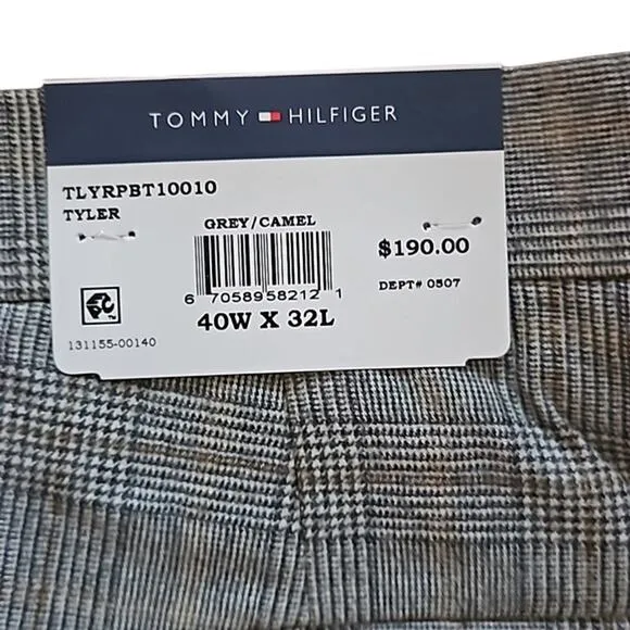 Tommy Hilfiger Modern Fit Stretch Dress Pants - Grey Camel Plaid 40W X32L