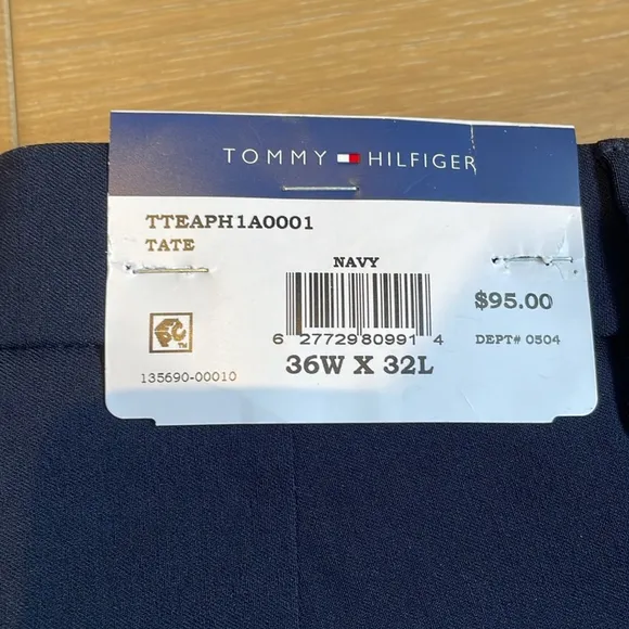 TOMMY HILFIGER Tate Men’s Modern-Fit THFlex Stretch Navy Dress Pants 36Wx32L