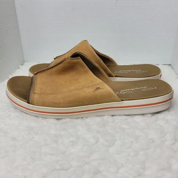Tommy Bahama Jareth Mens Size 14D Slide  Relaxology Tan Leafher Sandals Shoes