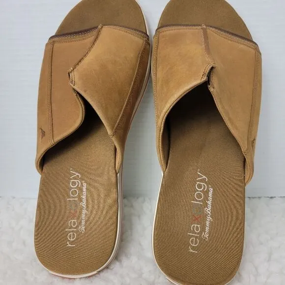 Tommy Bahama Jareth Mens Size 14D Slide  Relaxology Tan Leafher Sandals Shoes