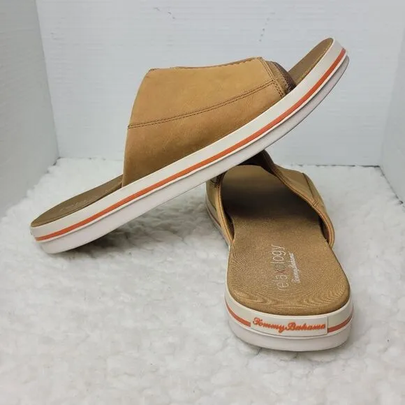 Tommy Bahama Jareth Mens Size 14D Slide  Relaxology Tan Leafher Sandals Shoes